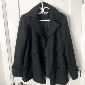 Jones New York Jacket Pea Coat Black Wool Blend